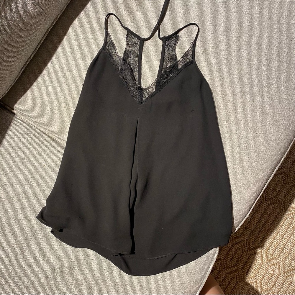 All Saints black lace trip tie-back tank top, Small